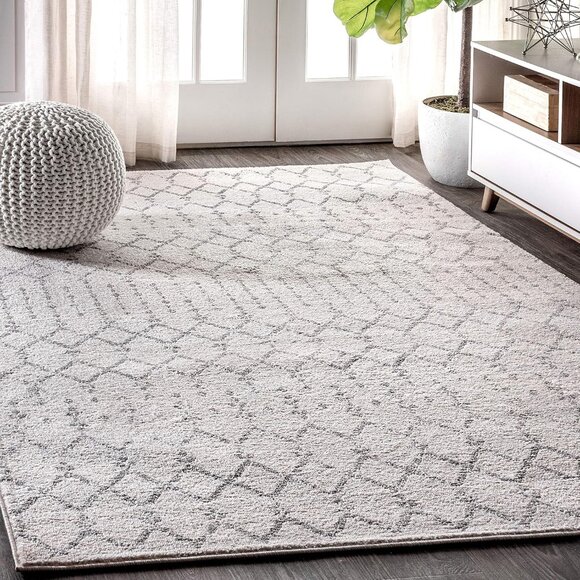 5x8 Moroccan Boho Area Rug, Vintage Diamond Cream/Gray Stain-Resistant Carpet - Picture 1 of 11